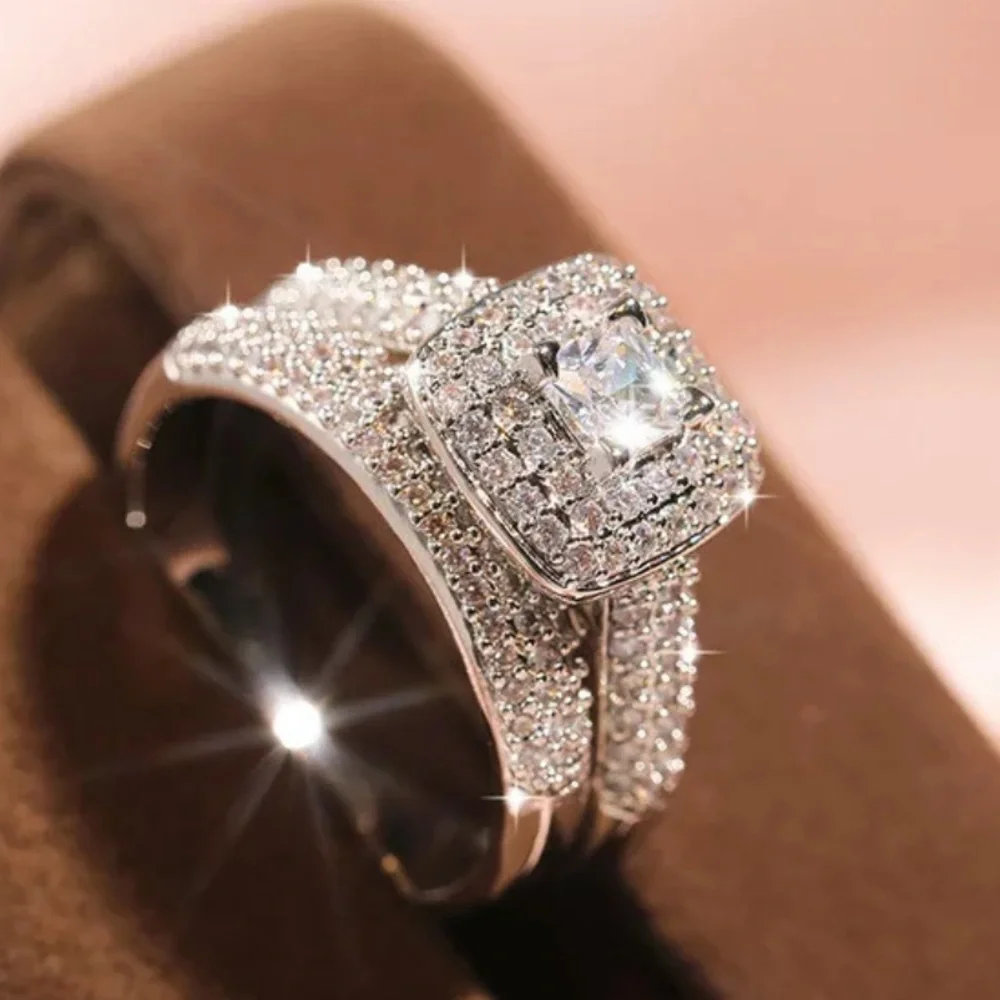 STERLING SILVER BRIDAL ENGAGEMENT SET RING - Picture 5 of 5